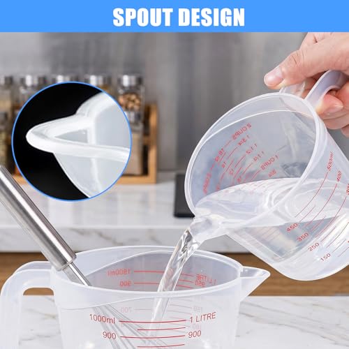 DTDNZKN 3 Pack Measuring Cups, 250ml (1-Cup), 500ml (2-Cup) &1000ml (4-Cup)