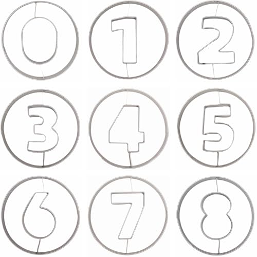 Comais Linzer Number Shaped Cookie Cutters Stainless Steel 9Pcs 3.5in Round - size: 3.5-Inch Round Edge