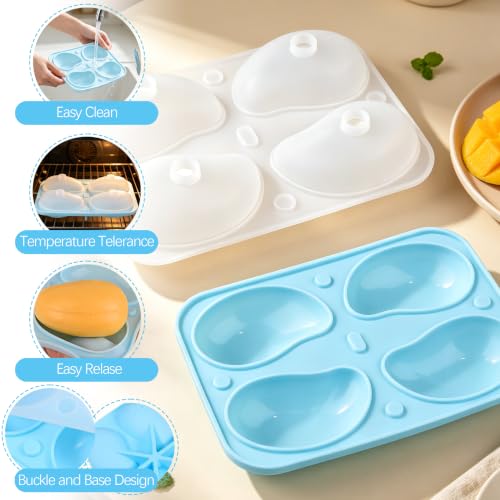 3D Mango Mold for Mousse Cake, Food-Grade Fruit Silicone Molds for Baking Pastry Mousse Cake, 4-Cavity Non-Stick Mango Shape Pudding Mold for DIY Pastry Dessert, Reusable - color: Mango