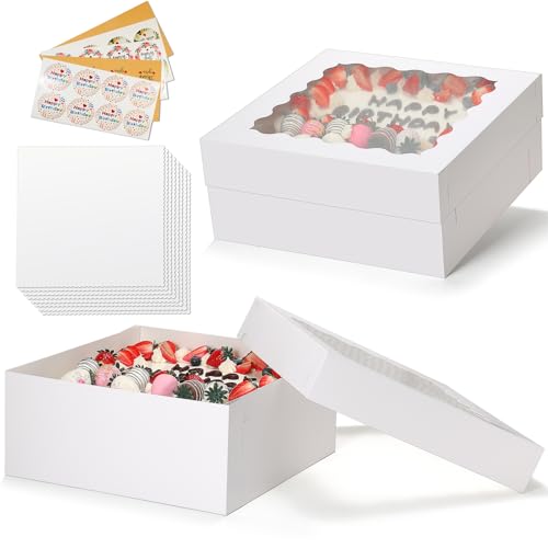 COTOPHER 14x14x6 In Sheet Cake Boxes, 16pcs White Bakery Boxes with Window - color: White, size: 14x14x6inch