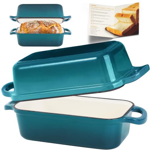 Cast Iron Loaf Pan with Lid, 9x5 Loaf Pans for Homemade Bread - color: Teal, size: 9x5 Inch