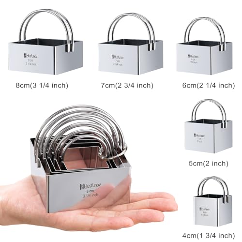 Husfunov Biscuit Cutter Set Square Cookie Cutters with Handle - size: 5pcs Square with handle