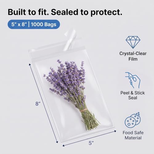 5" X 8" Self-Sealing Cellophane Bags (1000 Count) Clear Cookie Bags - size: 5" X 8"