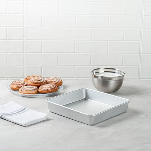 Restaurantware Square Aluminum Cake Pan - 10 x 10 x 2 Inch - Professional Brownie Pan - Straight-Sided Baking Pan - Even Heat Distribution - Silver - size: 10"