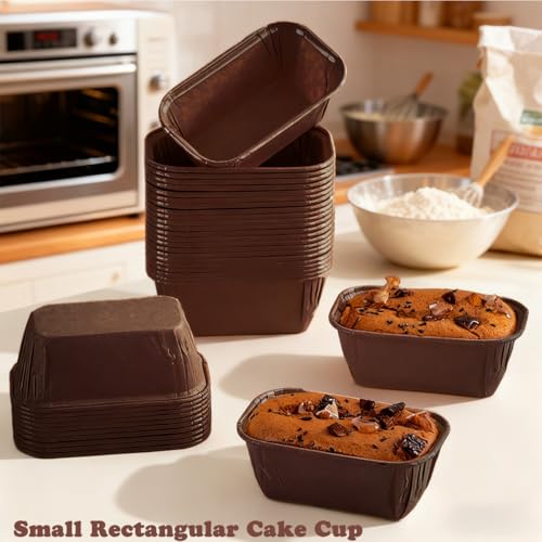 50 Pcs Mini Loaf Pan Liners, Kraft Paper Baking Pans, Coffee Brown - color: Small-rectangular-50-A