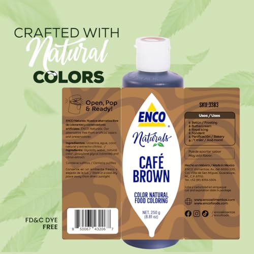 ENCO Natural Food Coloring Gel Brown (8.8 oz) – No Artificial Dyes, Vibrant Colors for Icing, Buttercream & Fondant – Kosher & Vegan Colors – Baking & Cake Decorating - color: Brown