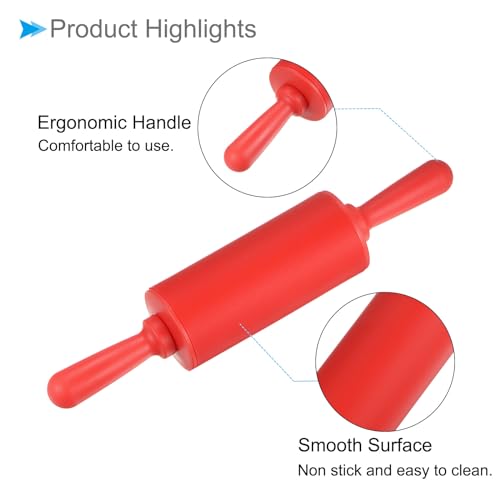 Silicone Rolling Pins, 9.25" Length, Silicone Non-Stick Ergonomic Handle Fondant Dough Roller Red - (Applications: for Baking DIY Projects) - color: Red, size: 23.5cm x 4.2cm