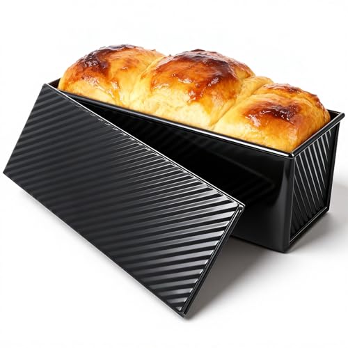 Pullman Loaf Pan with Lid 13x4 Inch, 2.2lb Carbon Steel Bread Pan, 2.2 lb Dough Capacity Bread Loaf Pans Heavy Duty, for Homemade Sourdough & Sandwich Breads, Nonstick & Easy Clean, Black
