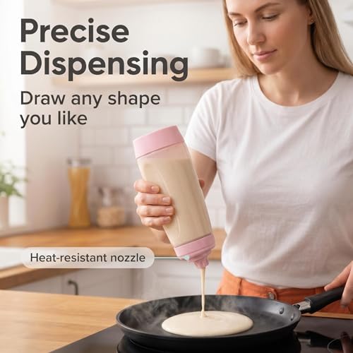 2PCS Pancake Batter Dispenser & Mixer Bottles, 1000ml Leak-Proof Silicone Squeeze Bottle, BPA Free & Dishwasher Safe for Pancakes, Waffles, Muffins, Crepes & Cupcakes (pink) - color: pink