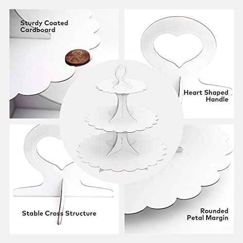 3-Tier Cupcake Stand White 2-Pack, Cardboard Dessert Display Tower - color: White 2 Pack