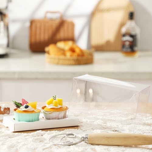 20 Packs 2 Count Clear Cupcake Boxes Cup Cake Holder Containers with Gift Ribbon Cookies Muffins Packaging for Party Baking Wedding plastic Cupcake Carrier for Treat Dessert