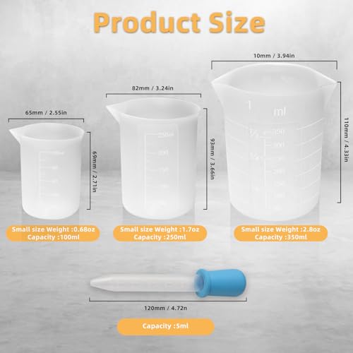 Silicone Cups for Melting Chocolate, 4Pack 100/250/350ml Capacity Silicone Measuring Cups with 2Pcs 5ml Droppers，Reusable Baking Supplies for DIY Chocolate Molds