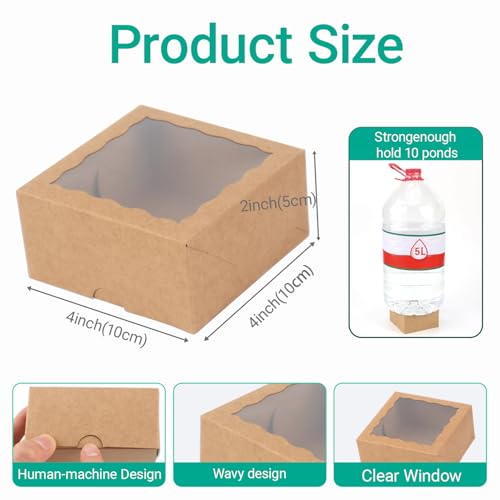 40 Pack Bakery Boxes 4x4x2 Inches Cookies Boxes Mini Bundt Cake Boxes Pie Boxes Cinnamon Roll Treat Boxes Chocolate Truffle Boxes Party Wedding Favor - color: Brown