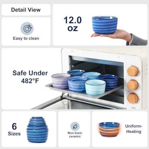 Selamica 12 OZ Ramekins Oven Safe, Ceramic Souffle Dishes Set of 6 - color: Gradient Blue, size: 12 Oz