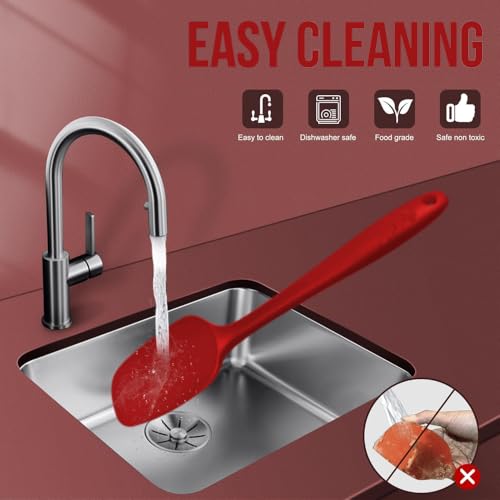 2-Pack Silicone Spatulas Set, 10-Inch High Heat Resistant Non-Stick Rubber Spatulas for Baking, Cooking, and Mixing – Dishwasher Safe (Red) - color: Red