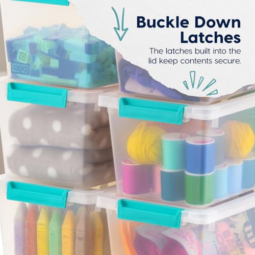 IRIS USA Storage Bins with Lids |Made in USA| 4 Qt - (6-Pack) - Clear - color: Clear/Seafoam Blue, size: 4 Qt. - 6 Pack