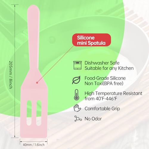 2 Pack Silicone Mini Brownie Serving Spatula, Nonstick Silicone Small Spatula,Heat-Resistant Cookie Spatula, Mini Slotted Serve Turner for Flip Egg in Small Frying Pan Batter Cookware (Macaron Pink) - color: Macaron Pink