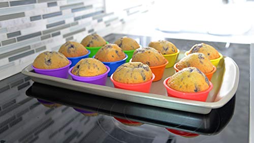 | Professional Jumbo Silicone Baking Cups | Premium 12 Piece Set | Reusable Cupcake Muffin Pans | BPA Free - size: Jumbo