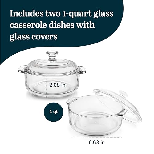 Libbey Baker's Basics 2-Piece Round Glass Casserole Dish Set with Lids - color: Basic - 2pc Round Set