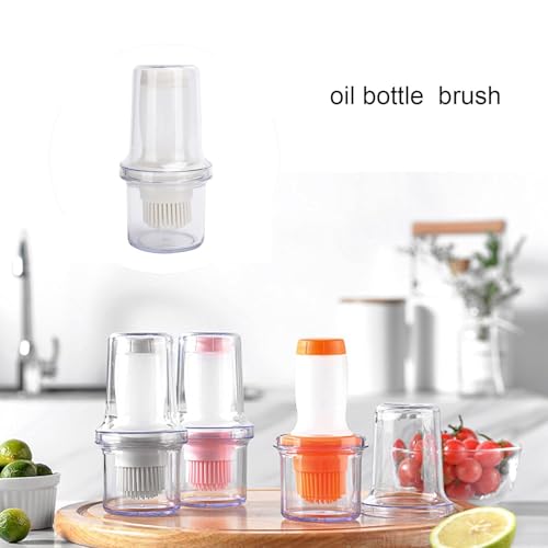 Silicone Oil Bottle Brush with Cover, Oil Dispenser with Brush Oil Spreader Basting Brush for Cooking BBQ Meat Honey Pastries Heat Resistant Silicone Kitchen Brush for Even Oil Application