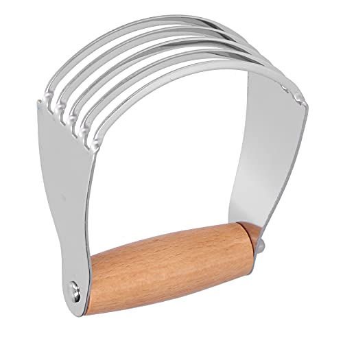 Dough Blender Pastry Cutter with Stainless Steel Blades & Beech Wood Handle - Heavy Duty Kitchen Baking Tool for Pizza, Pastries, Cakes, Pie Crust