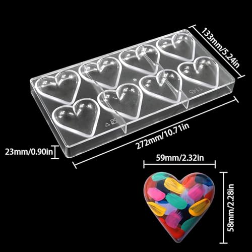 TUKE Heart-Shaped Polycarbonate Chocolate Mold 8 Cavity Candy Making Mold for Valentine's Day, Baking, DIY Desserts - Reusable, Dishwasher Safe, Professional Grade (D_ Heart) - size: Heart