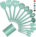 Coukre Silicone Kitchen Cooking Utensils Set, Heat Resistant, 14-Piece - color: PureAquaGreen