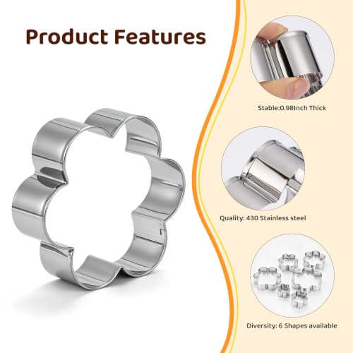 6 Sizes Flower Cookie Cutter Set, Stainless Steel Flower Cookie Cutters