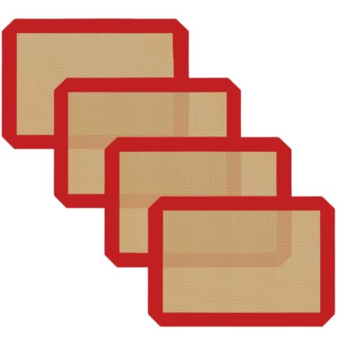 Small Silicone Baking Mats, Set of 4,11-4/5x8-1/4 Inch Quarter Sheet Size, Non Stick, BPA Free, 1/4 Baking Sheet Pan Liner for Cookies, Macaron, Bread, Pastry, Toaster (Red) - color: Red