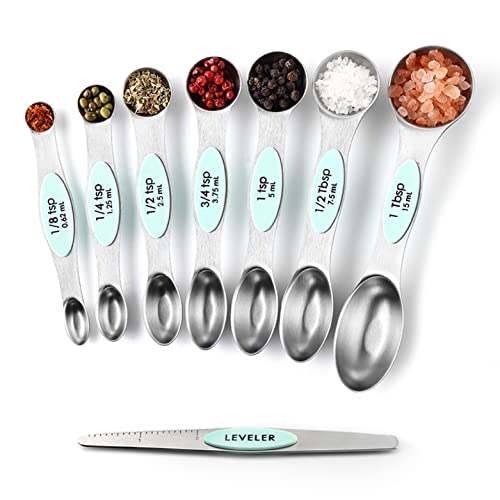 Spring Chef Stainless Steel 8 Magnetic Measuring Spoons Set, 2 Pack, Mint - color: Mint, size: 2-Pack