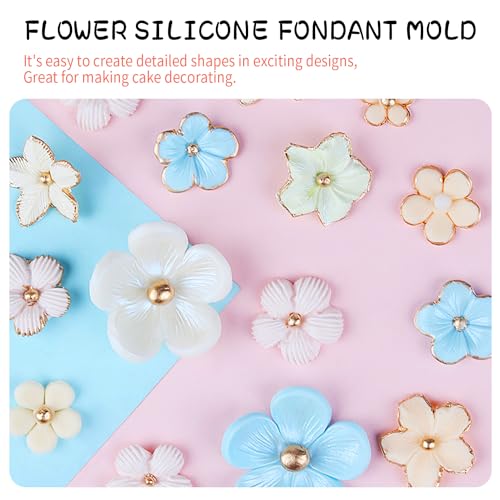 KALAIEN Flower Cupcake Toppers Silicone Mold Flower Fondant Cake Molds