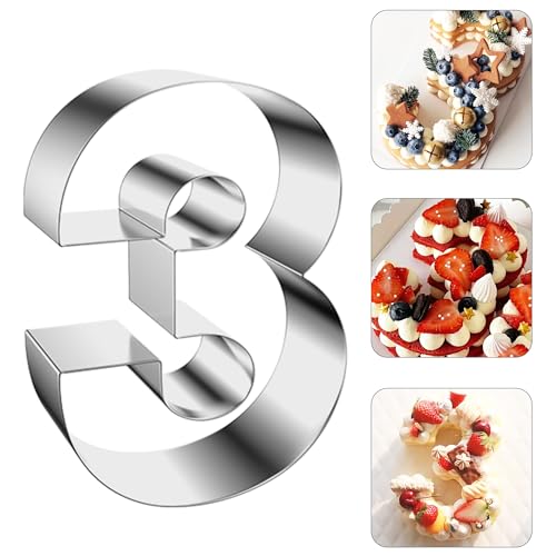 ZADE 11 Inch 304 Stainless Steel Large Size Number Cake Mousse Mold Number 3 Tiramisu Cheesecake Mold Cookie Cutter Bakeware 3D Cake Baking Pan for Birthday and Baking, Party - size: #3,11inch