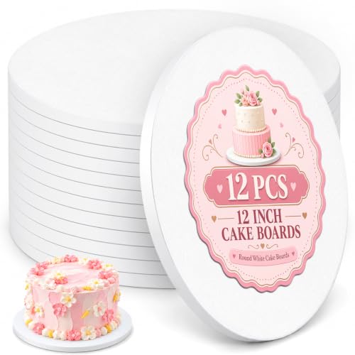 12 Inch Cakeboard 12 Pack, 1/2 Inch Thick Round Cake Boards, Bend Resistant & Sturdy White Cake Cardboard for Presenting Heavy/Tall Tiered Cakes, Base Para Pastel - size: 12 inch