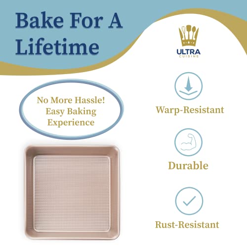 Ultra Cuisine Nonstick Square Cake Pan, Nonstick Baking Pan, 8 x 8 inch - size: 8.46 x 8.46 x 2.24