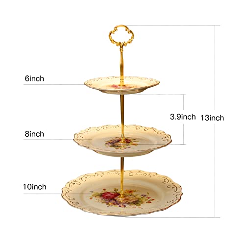 YOLIFE 3 Tiered CupCake Stand, 6-8-10 inch Flowering Shrubs Pattern - color: Flowering Shrubs