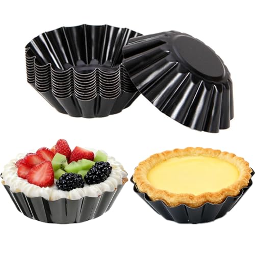 12-Pack 3 Inch Nonstick Mini Tart Pans Fluted Side for Pies Pan Round Deep Quiche Mold Heavy Duty Carbon Steel Baking Cupcake Egg Tarts Mousse Cakes Fruit and Desserts Molds for Oven