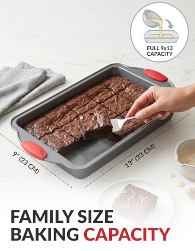 Boxiki Kitchen Non-stick 9x13 Rectangular Cake Pan - Durable Baking Pan for Oven Delights & Sheet Cakes - Non-Toxic, PTFE & PFOA Free - color: Gray