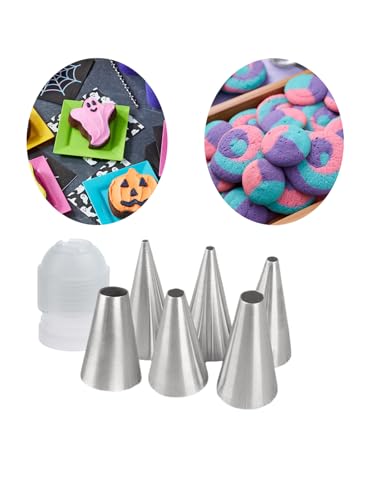 Round Piping Tips Set with Coupler, 6 Stainless Steel Tips for Macarons - color: C