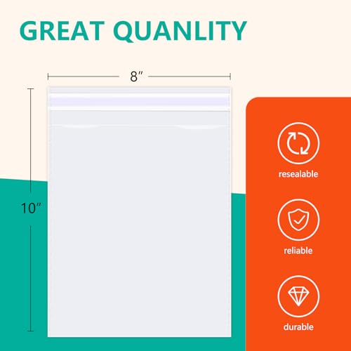 iMailer - 200 Pcs - 8" x 10" Clear Plastic Cellophane Bags - Resealable Self Sealing Cello Bags for Artwork Cards & Envelopes, Photo, Prints, Candies - size: 1 Count (Pack of 200)
