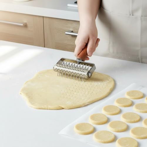 Stainless Steel Pizza Dough Docker Roller Pastry Docker Wheel Rolling Pin for Homemade Baking Cake Crackers Pie Hole Maker
