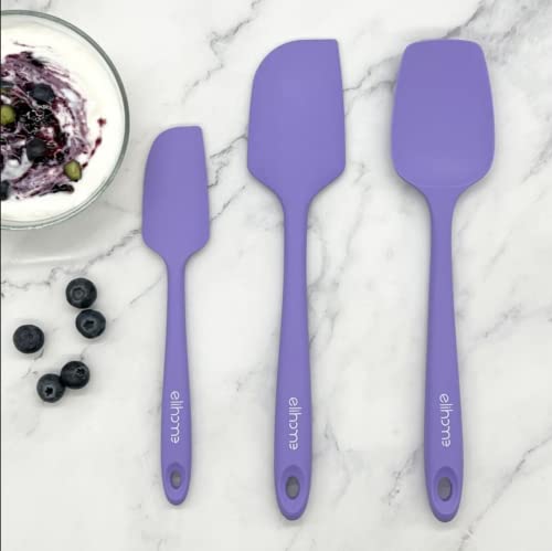 Elihome Chef Series 3 Piece Silicone Spatula Set - 600°F Heat Resistant Non Stick Rubber Kitchen Scraper Spatulas for Cooking, Baking, and Mixing – BPA Free and LFGB Certified Silicone, Purple Color - color: Purple