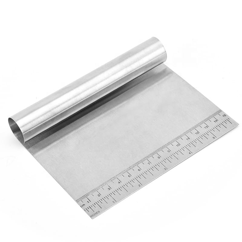 Stainless Steel Dough Scraper, Multi-Purpose Pastry Bench Tool with Measurement Guide