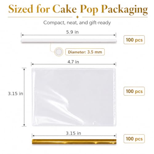 JINZORE Cake Pop Sticks and Wrappers Kit 300-Piece, Cake Pop Supplies - size: 1 Ounce (Pack of 300)