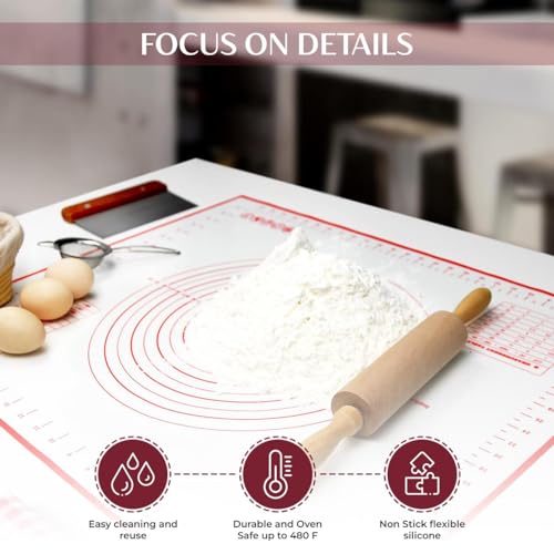 2 Pack Silicone Baking Mat Extra Large (19'x27') with Measurement Indicators, Non-Slip, Pastry Mat Sheet for Dough Pie Crust Rolling Mats for Making Cookies, Macarons, Bread, Baking Supplies - size: X-Large