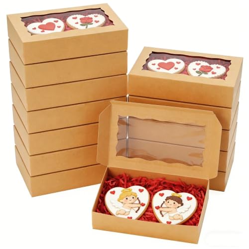 50pcs Brown Cookie Boxes 7x4.375x1.5 Inch Bakery Boxes with window - color: Brown