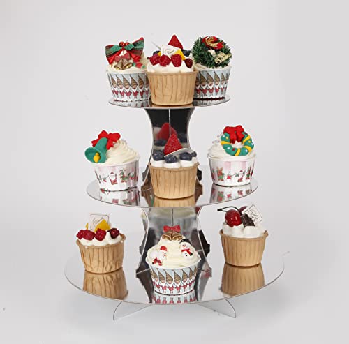 YLDW Cupcake Stand, 3-Tier Cupcake Stand Display, Cardboard Cup Cake Tower Stand, Disposable Dessert Stand for Birthday Tea Party Baby Shower Treat Decorations, Mirror Silver - color: Mirror Silver