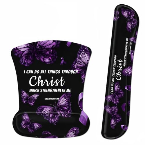 3-in-1 Ergonomic Memory Foam Keyboard Wrist Rest Pad Set, Purple Butterfly - color: 011qj