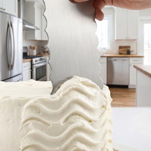 3 Pack Stainless Steel Cake Scraper Set, 8.66 Inch Double-Sided Pattern Edge Cake Decorating Combs for Buttercream, Frosting, Mousse and Baking Projects