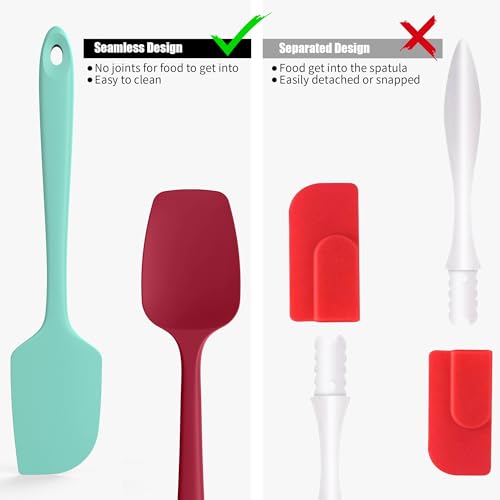 Doosu 600°F Heat Resistant Silicone Spatula Spoonula, 2‑Piece, Aqua+Red - color: Aqua+Red, size: Flat & Spoon Spatulas