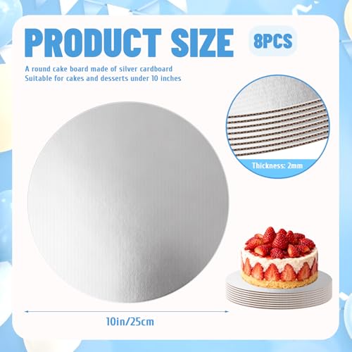 8 Pack 10 Inch Round Cake Boards,Silver Cardboard Cake Rounds - color: Silver, size: 10Inch, style: Classic Round